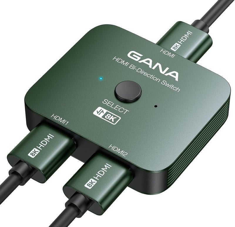 GANA HDMI 2.1 Switch, 8K HDMI Switcher Splitter Bi-Directional 2 in 1 Out, 4K@120Hz,8K@60Hz, 48Gbps Aluminum Ultra HD HDMI Hub Compatible with PS5/4,Xbox,Roku,Apple TV,Fire Stick - Image 1